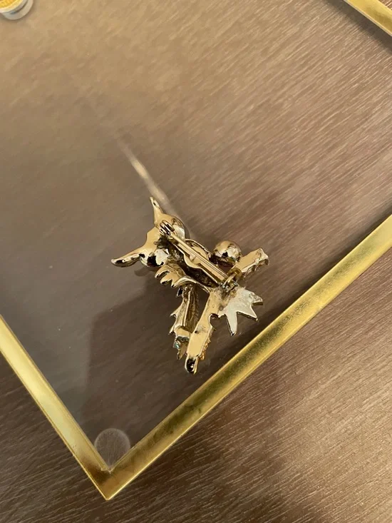 Artisan Gold Owl Brooch with Pink and Green Stones - Picture 4 of 7